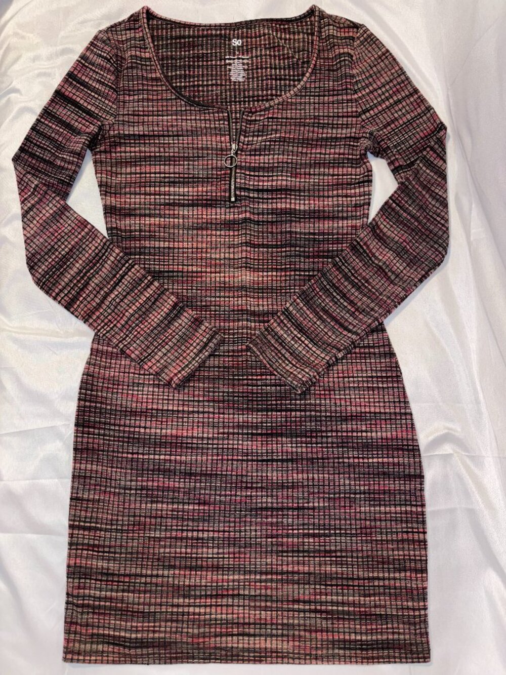 SO Plaid Ribbed Long Sleeve Mini Dress Size Medium Half-Zip